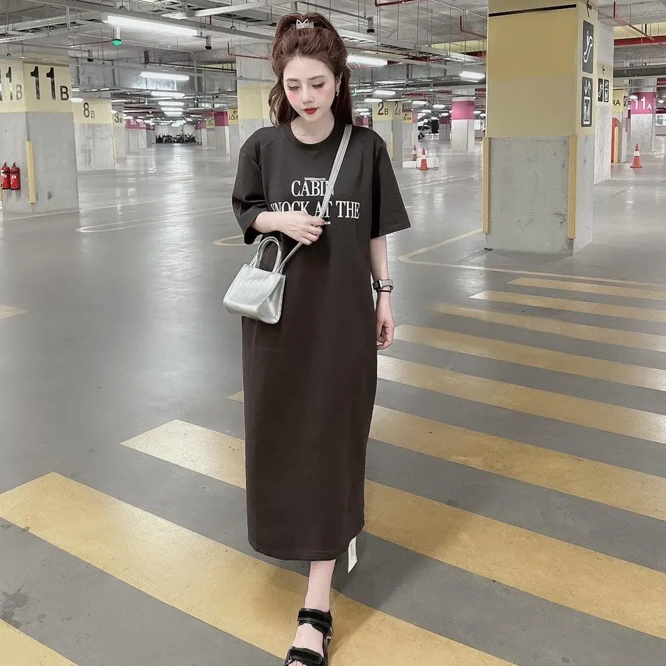 Đầm suông dài , váy suông bầu chất cotton Gemmy Shop in chữ Cabin