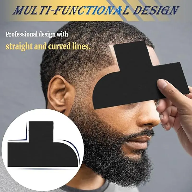 Hair Styling Templates, 4 Counts/set Hairline Design Card, Reusable Beard Shaping Tool, Heatless Styling Tools for Barber Shop Salon, Black 3
