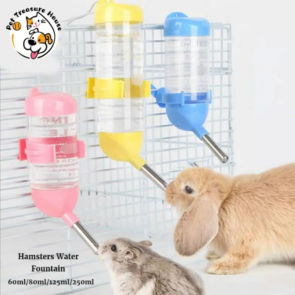 60ml/80ml/125ml/250ml Rabbit Water Drinker Rabbit Drinking Bottle Hamster Guinea Pig Hang Automatic Water Dispenser Feeder Hang Cage Drinker