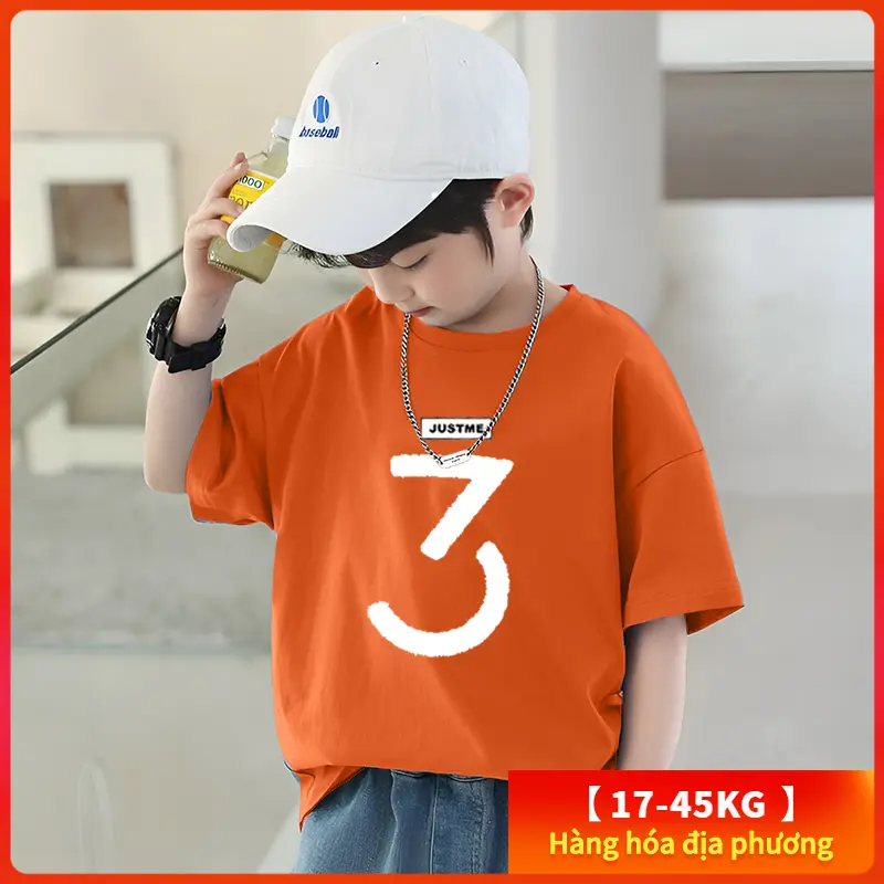 【Áo Thun Bé Trai】(17-45kg) Áo Thun Cổ Tròn Mỏng 100% Cotton Tay Ngắn Áo In Số Thời Trang Quần Áo Mùa Hè Cho Bé Trai Ngầu Kid Fashion Tshirt Tops