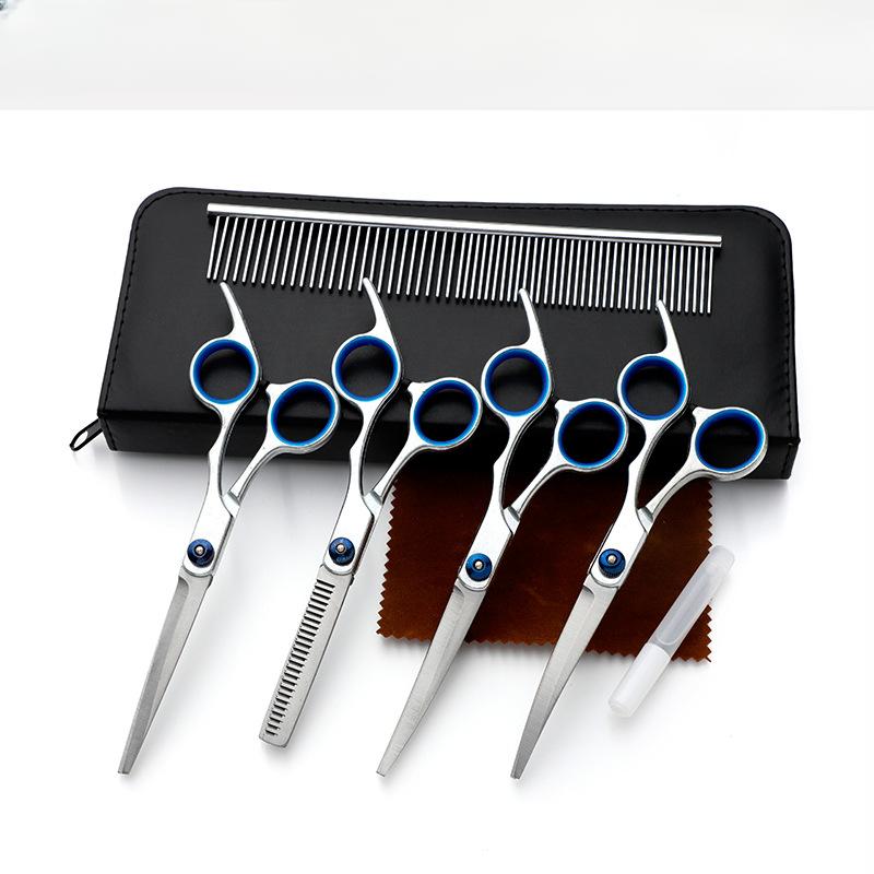 Product Introduction of Dog Crooming Scissors Set WithSafety UP/Down Curved/ Straight Tips, Sharp And DurableTitanium Coated Professional DogGrooming Kit For Dog Cat 3