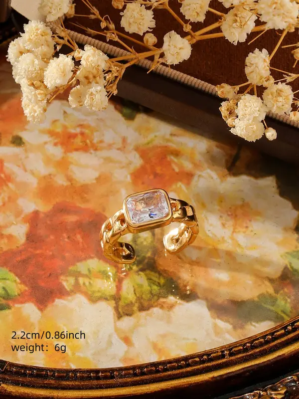 Women's Elegant Colorful Square Zirconia Decorated Cuff Ring, Exquisite Trendy Ring, Fashionable Jewelry for Women As Gift 1