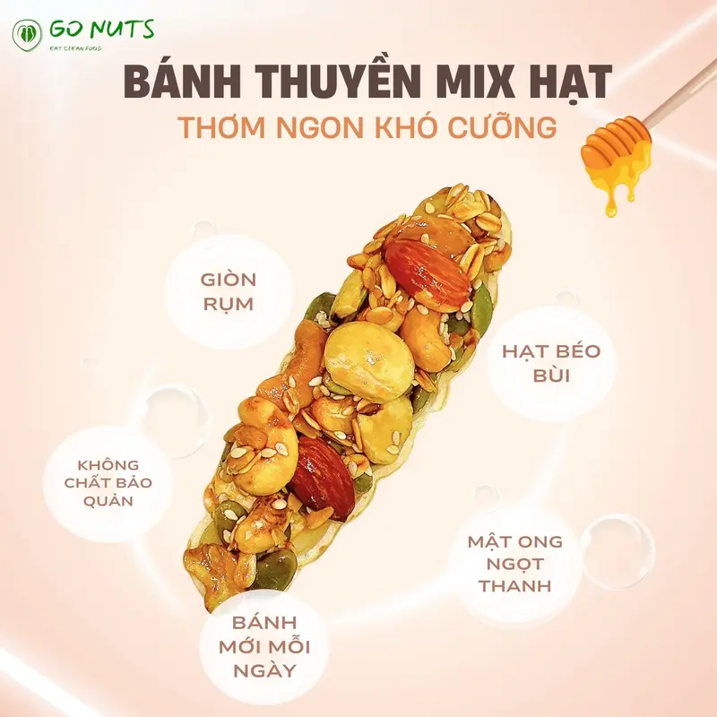 Bánh thuyền mix hạt GO NUTS có Macca không đường tạo ngọt bằng mật ong, bánh hạt mix ngũ cốc dinh dưỡng 1