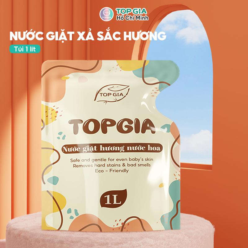 (HCM) Nước giặt xả sắc hương Top Gia túi 1L, 2in1 tạo bọt vừa phải giúp làm sạch và mềm vải dễ dàng
