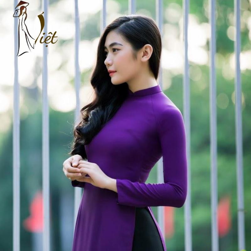 Áo dài lụa mỹ 2 tà tím huế 2