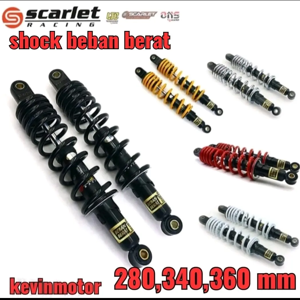 8999/280/340/360 MM ORIGINAL SCARLET 8999 SHOCKBREAKER SHOCK ABSORBER BLKG YMH HONDA SUZUKI JUPITER,VEGA,FORCE,,SUPRA,KHARISMA,BLADE,REVO,TAIGER,WIN,RX KING,SHOGUN,SMASH,THUNDER DLL,BISA ya TAHAN BEBAN BERAT 300/350 KG