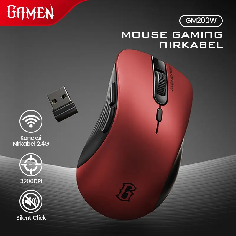 GAMEN Wireless Gaming Mouse GM200W 2.4GHz Ergonomic Design No-Delay Gaming Silent Click 3200 DPI 4 DPI Levels Tahan Lama Hingga 5 Juta Klik Mouse Gaming Nirkabel Dengan Presisi Tinggi Original - Garansi 1 Tahun 1