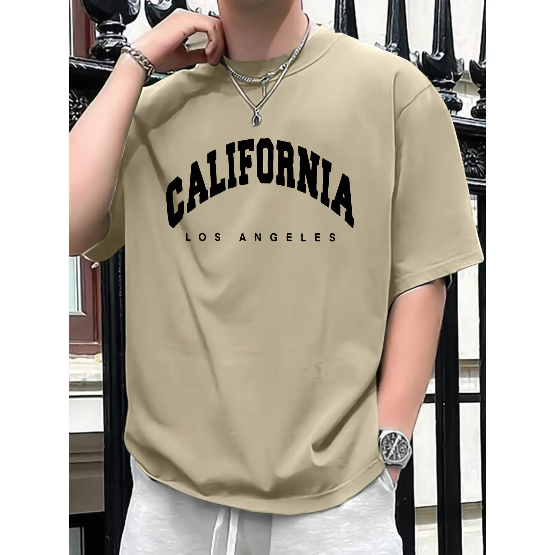 Áo Thun Nam, Phong Cách California, In, Thường Ngày, Thiết Kế Cổ Tròn, Hợp Xu hướng Menswear