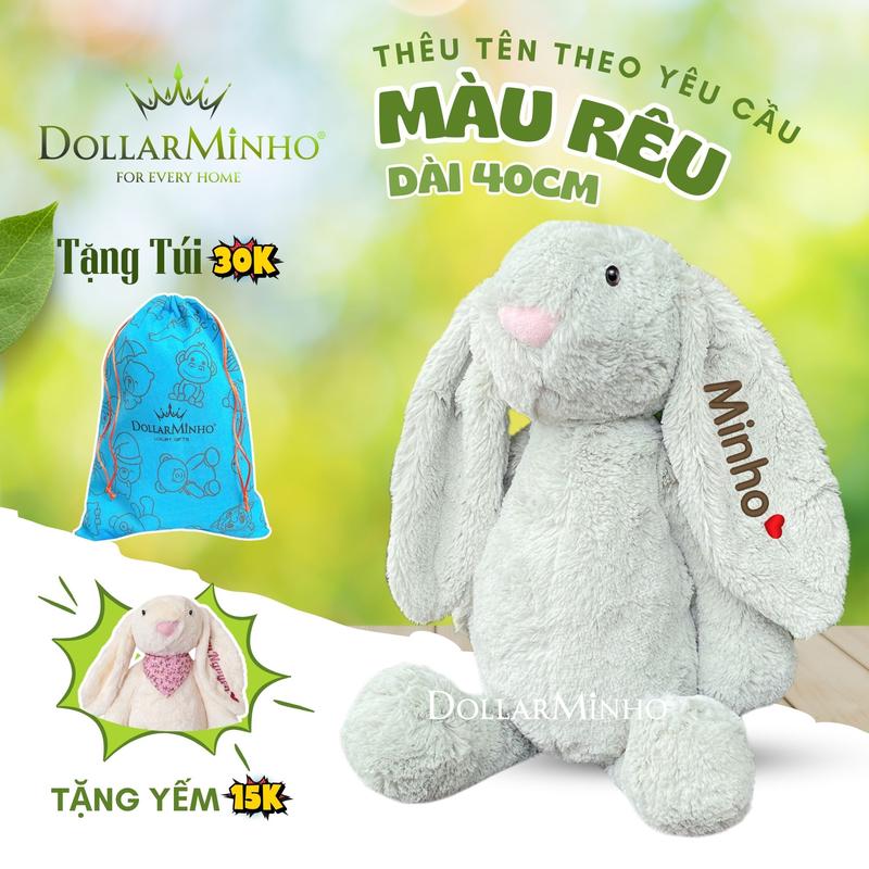 (Tặng Túi Yếm) Thỏ Bông Bunny Thêu Tên Theo Yêu Cầu, Gấu Bông Mềm Dành Cho Bé Và Người Thương