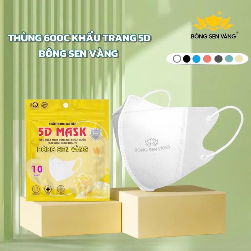 600 cái Khẩu Trang 5D Bông Sen Vàng Phụ Kiện, thương hiêụ VN uy tín