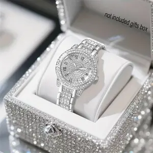 Jam Tangan Kuarsa Wanita Mawar Sederhana Berlian Skala Romawi Stainless Dial Emas Kecil Tali Baja Jam Tangan Watches  Fashion Hadiah