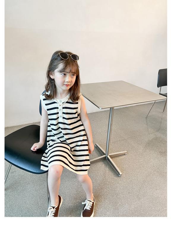 Product Introduction of 100% Cotton Children's Baby Girl Children 2024 Summer New Korean Style Stitching Tie-Dyed Mid-Length Polo Dress 11