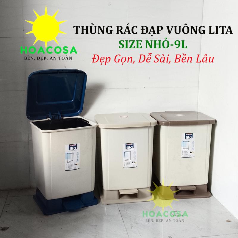 Thùng Rác Đạp Vuông 9L- Cỡ Nhỏ ( Có Ruột) Lita Nhựa Hiệp Thành, Cứng Cáp, Bền Đẹp Tiện Dụng- Đồ Gia Dụng Hoacosa.