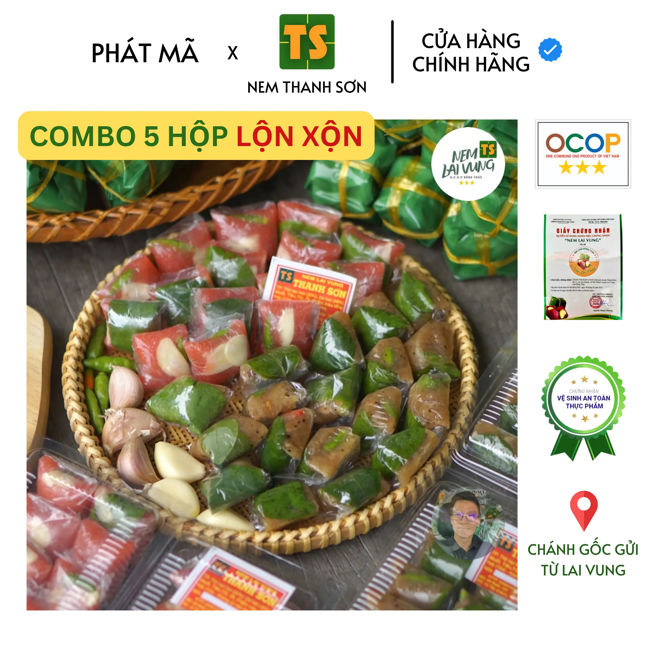 [5 Hộp 160gr] Đặc Sản Lai Vung - Nem Chua và Bì Thịt - Hộp 160gram Gồm 10 Chiếc