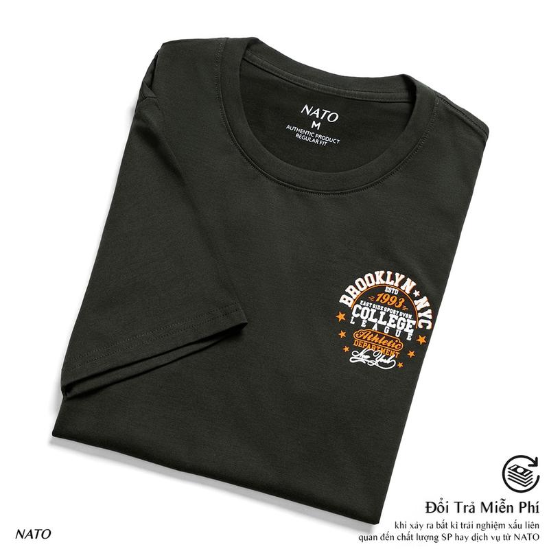 Áo Thun Cổ Tròn Nam BROOKLYN Vải Cotton Cao Cấp Đẹp Phông Tay Ngắn Xanh Màu Rêu Navy Họa Tiết NATO 2