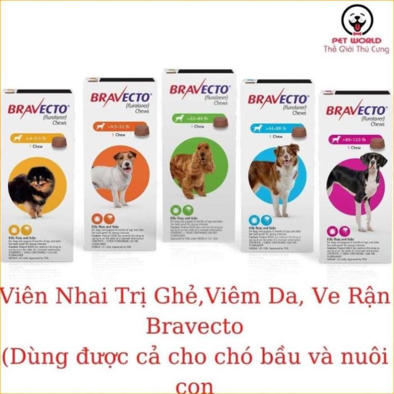 Viên nhai Bravecto trị ghẻ,demodex, viêm da, ve rận cho chó