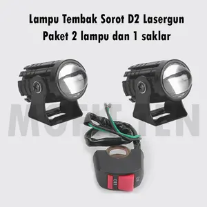 Promo 2 Lampu D2 dan 1 Saklar On Off - Lampu sorot tembak lasergun D2 2warna putih kuning 20watt lumens 3000 LM DC9-36V