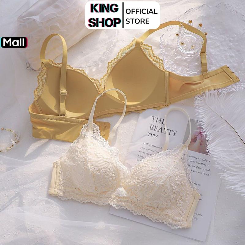  Áo ngực nữ ren đệm mút mỏng mềm mại - Áo lót không gọng ren hoa tinh tế dễ chịu thông thoáng KINGSHOP Bra áocon nữ ômngực Kem Women A2004 