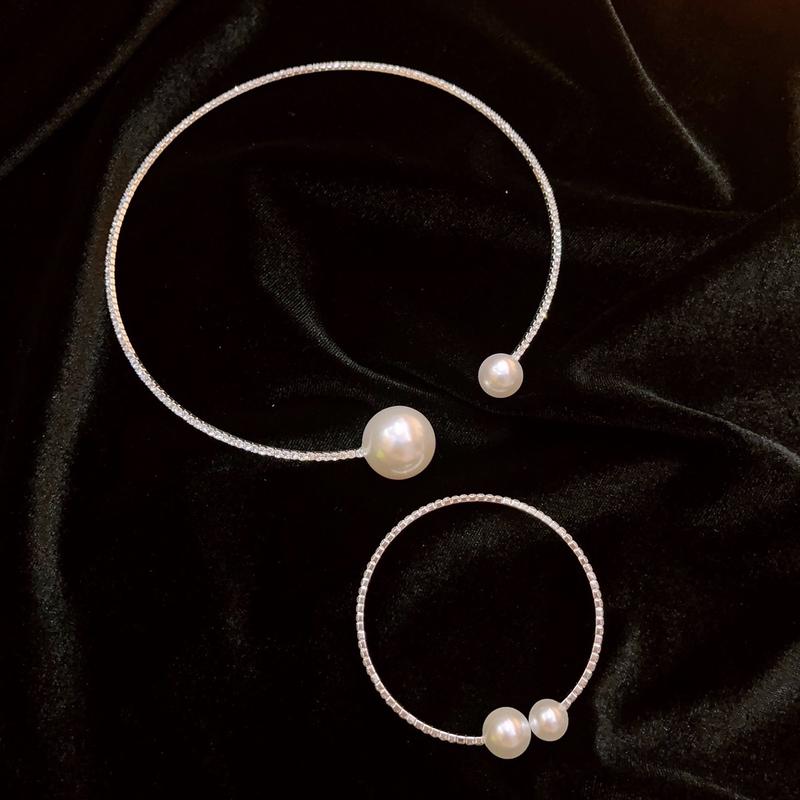 ( Mua 1 Tặng 1) MUA 1 Vòng cổ Đính đá Tăg 1 vòng tay Sang Trọng Hàn Quốc thanh lịch Mino accessory Women Trang Sức Khuyên Tai Hoa Tai ns1m 6