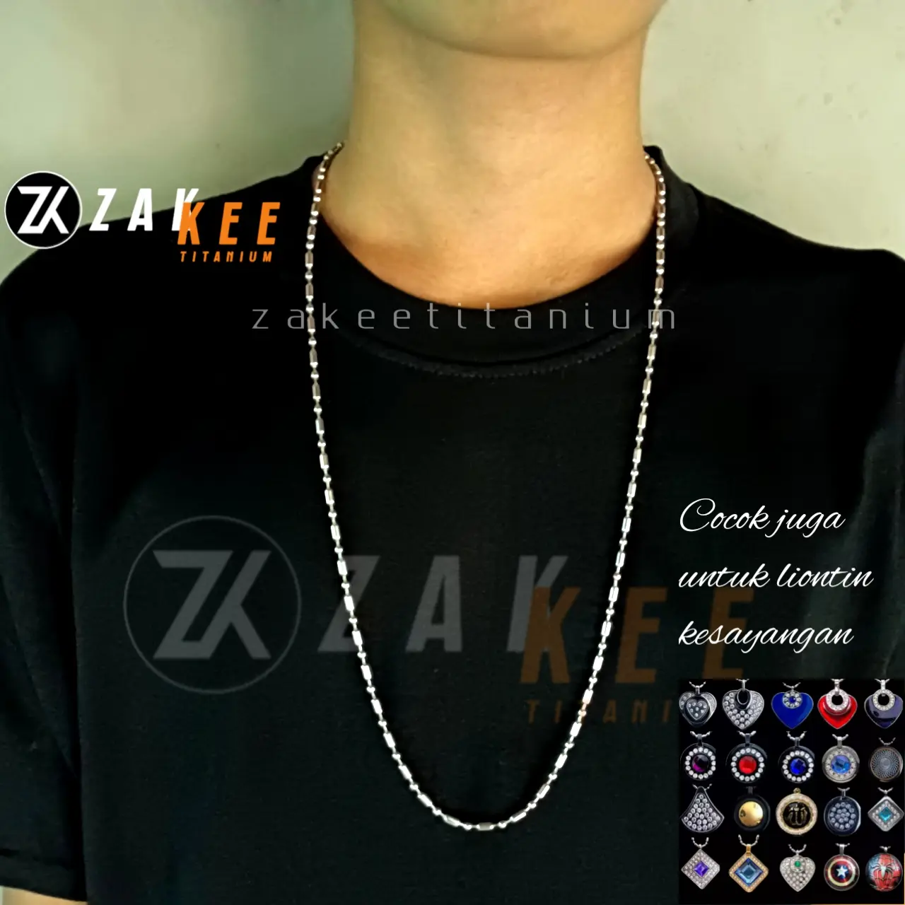 Kalung Rantai Pria Wanita Bola Tabung Bambu Cowok Cewek Rante Mci Kesehatan Anti Karat Stainless