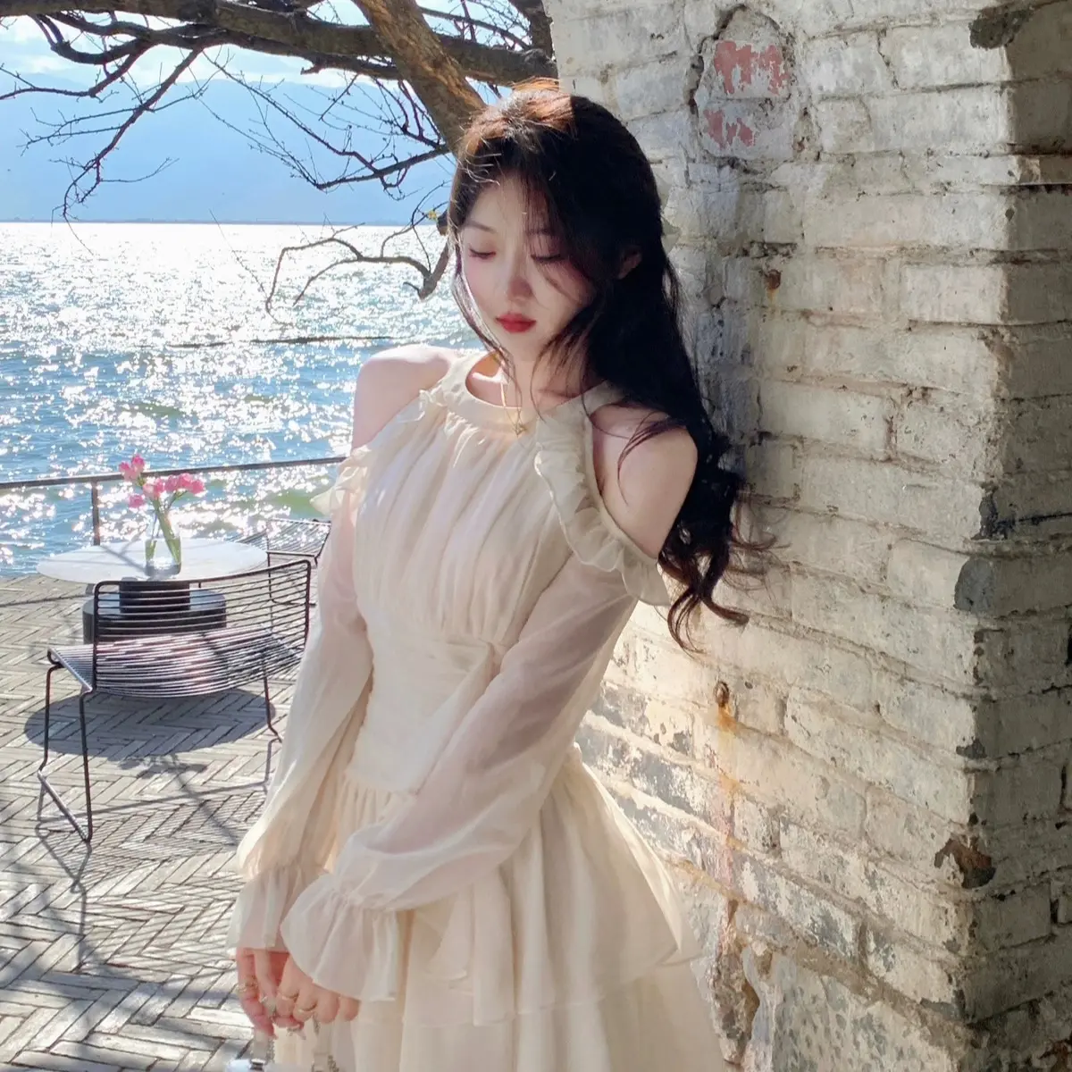 Váy voan hở vai ôm eo xoè hai tầng siêu xinh cho nàng mặc đi chơi, dự tiệc -TLV20- Thiên Lý Fashion Nữ Women Dress