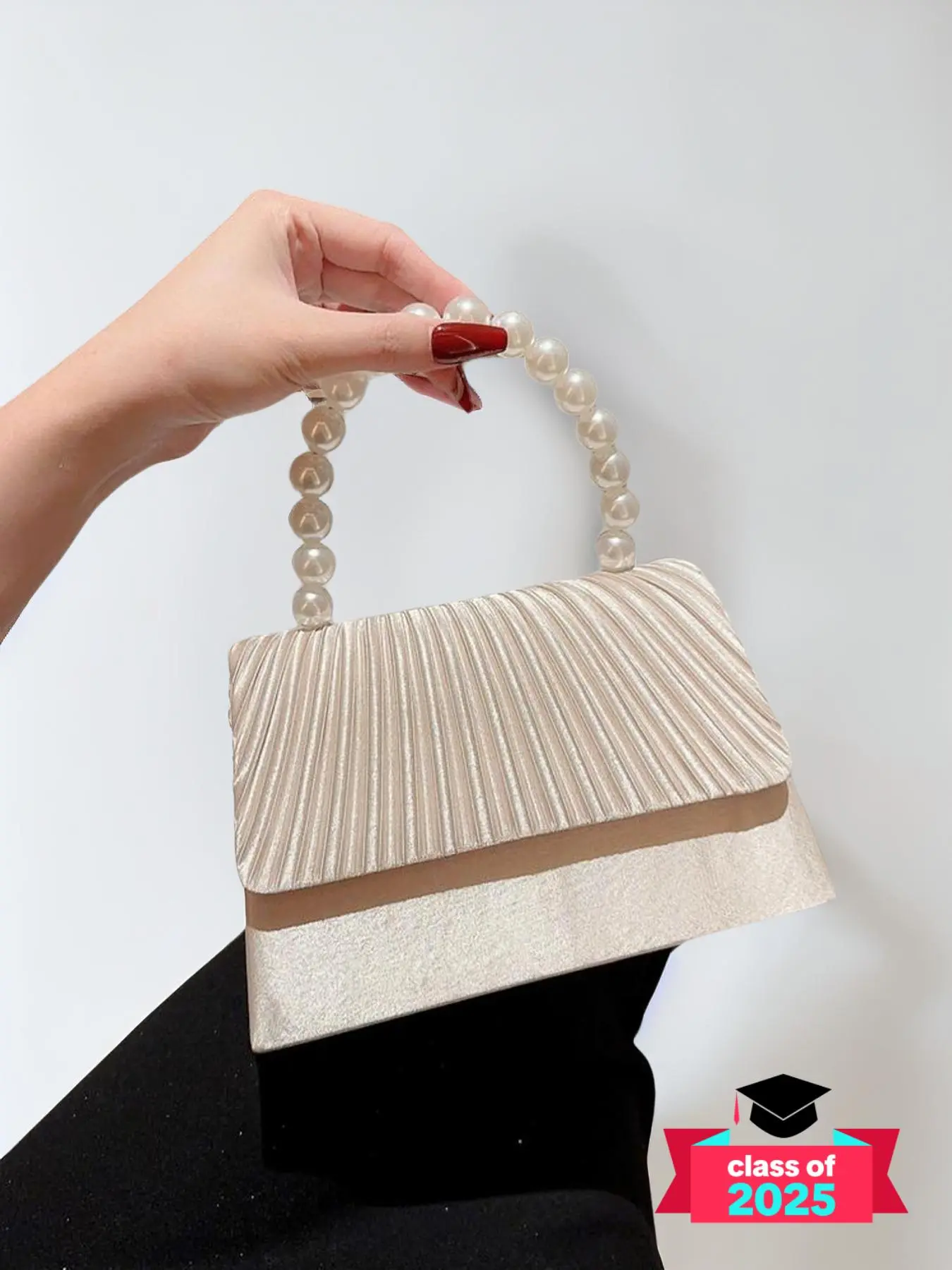 Women's Summer Elegant Faux Pearl Decorated Satchel, 2025 New Elegant Evening Bag for Party Wedding, Pleated Design Flap Handbag