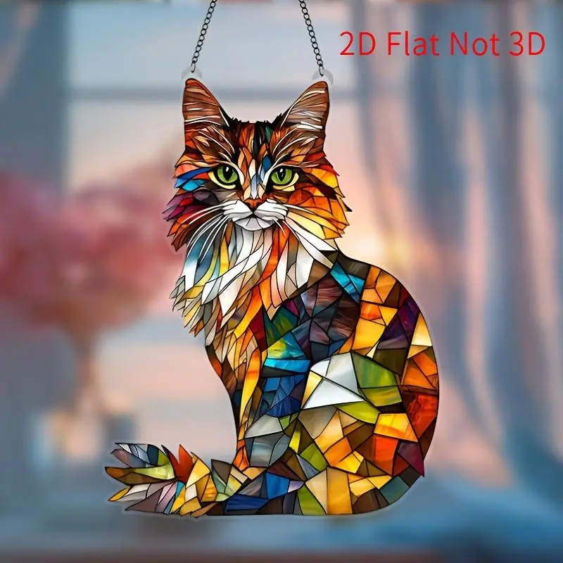 Cat Design Suncatcher, 2D Flat Colorful Cat Design Hanging Decor, Creative Birthday Gift for Animal Lovers, Home Decor for Kitchen, Farmhouse, Garden, Country House