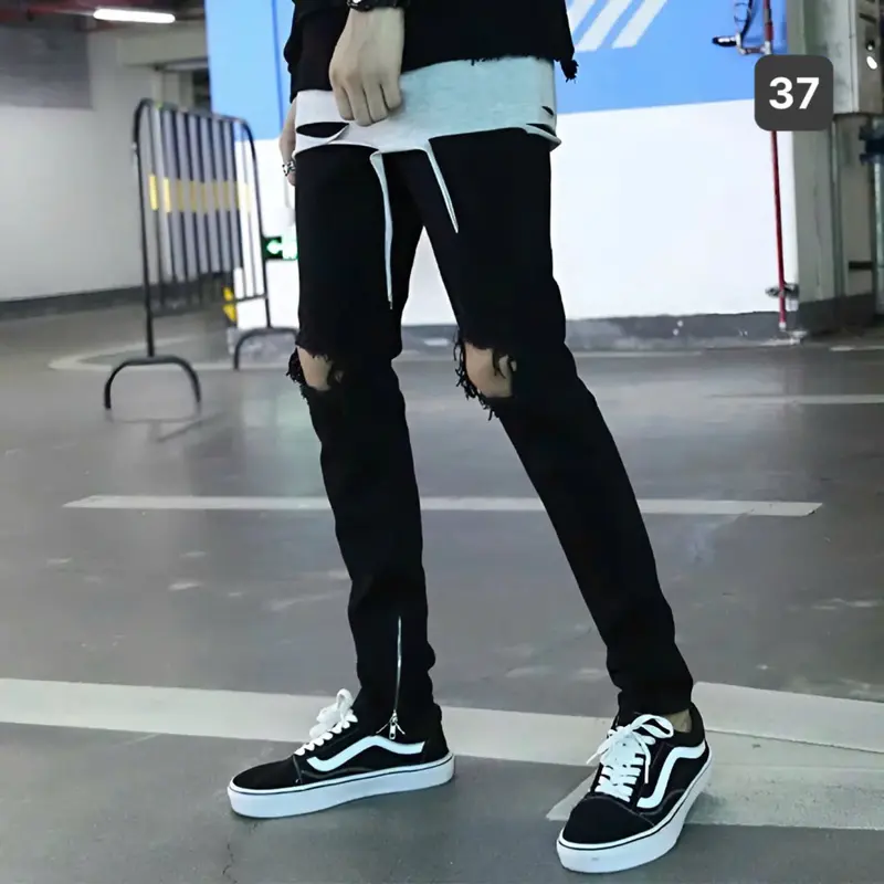 Quần jeans nam 69 rách gối màu xanh rêu, chất liệu bò co giãn thời trang cao cấp NấmStore form skinny mới Menswear Có Túi Pants 7