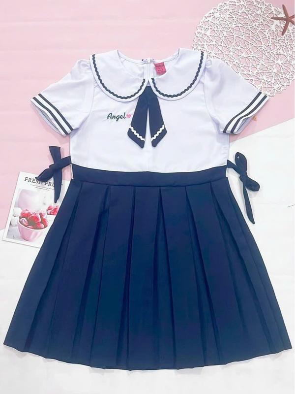 Đồng phục học sinh Áo + Váy liền không quần bé gái - Cotton mịn, hút mồ hôi - Việt Nam vay cho be 7