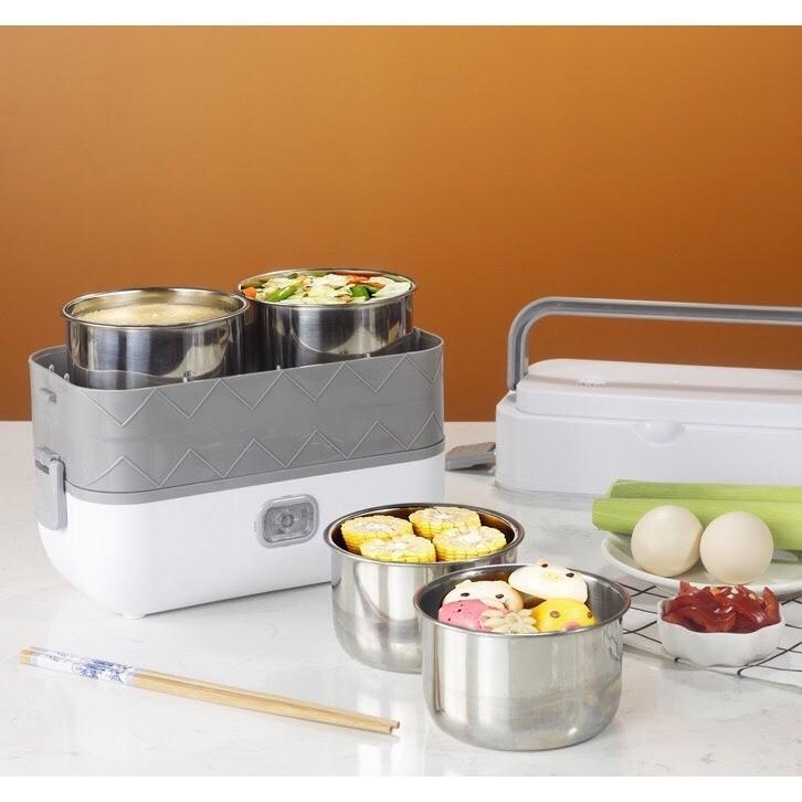 Hộp cơm hâm nóng 2 tầng 4 ngăn LUNCHBOX inox giữ nhiệt và tự nấu chín thức ăn, Cà Men Đựng Cơm Đi Làm 3