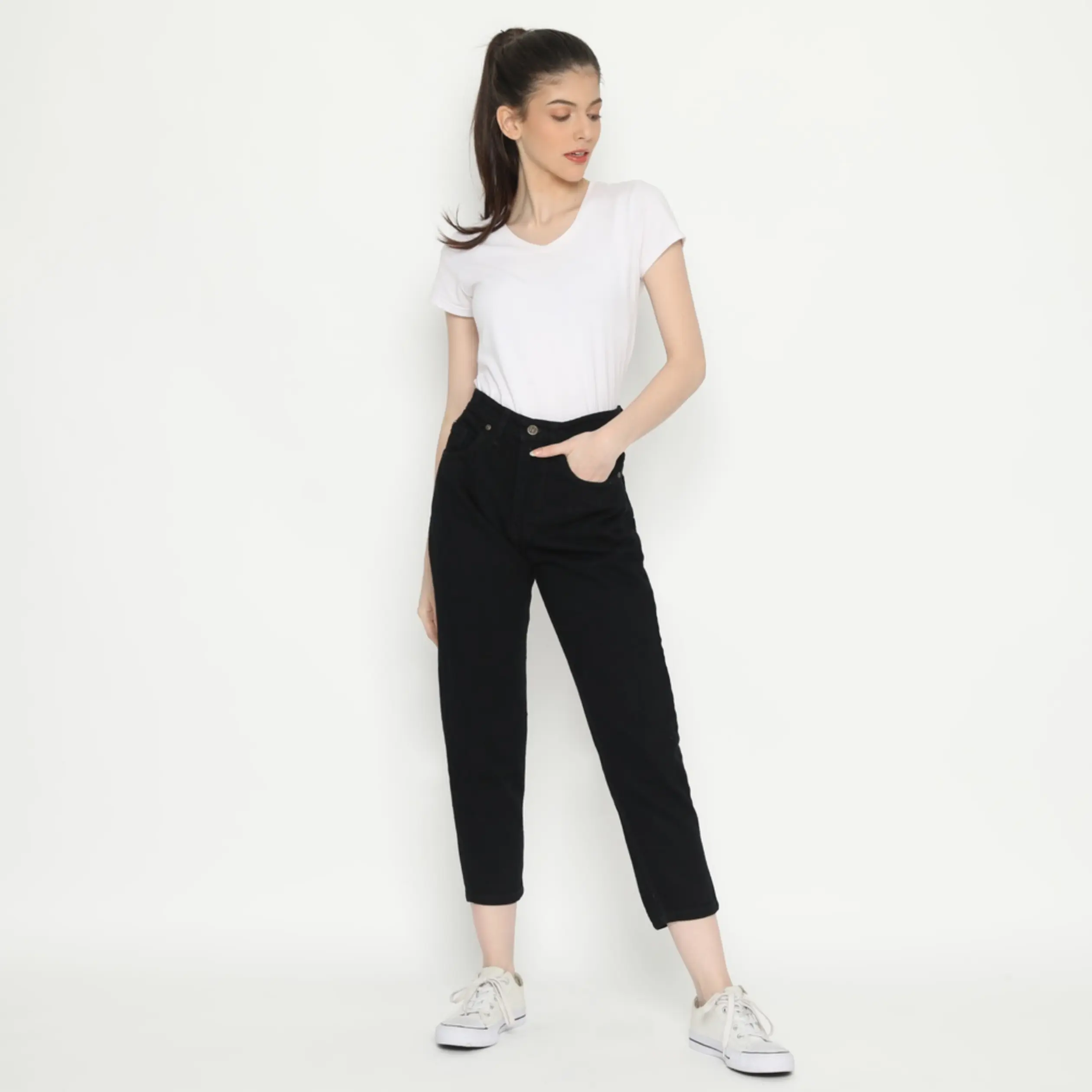 Plain Boyfriend Hitam 27-34/Celana Boyfriend Jeans Hitam/Celana jeans  Hitam Polos Celana Kerja Wanita