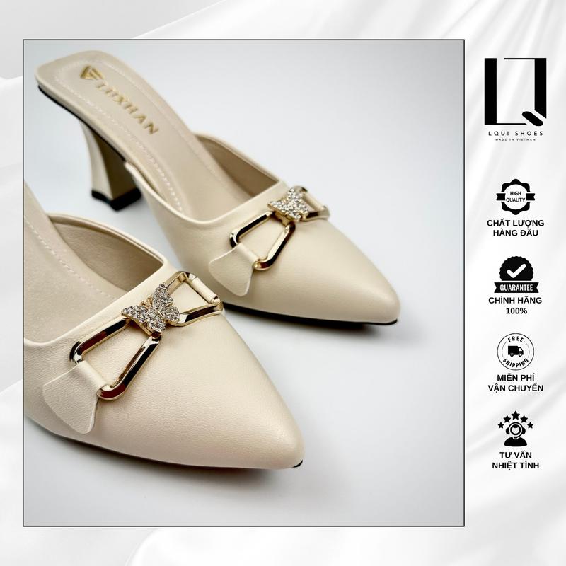 Giày Sục Nữ Mũi Nhọn cao gót 5cm và 7cm, đế cao su dúc chống trơn trượt chuẩn size shoes đếCao giày dép hởgót women Jean