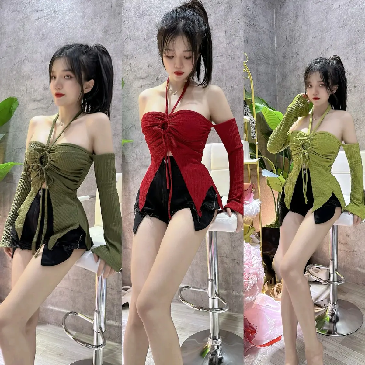 Áo xốp  tay dài hai dây rút . 4 tà nhọn(k có mút)