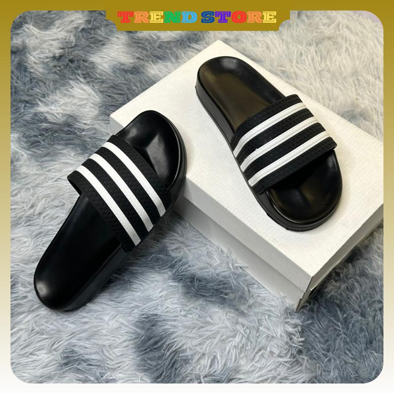 Dép Nam Nữ Quai Ngang Cao Su 3 Sọc Ngang Màu Đen Trắng Hot 2024 DéP Slipper Dép Lê Đế Bằng
