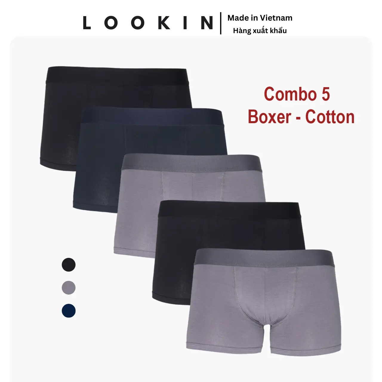 Quần Lót Boxer Cotton LOOKIN Mềm Mại - Combo 5 Chiếc