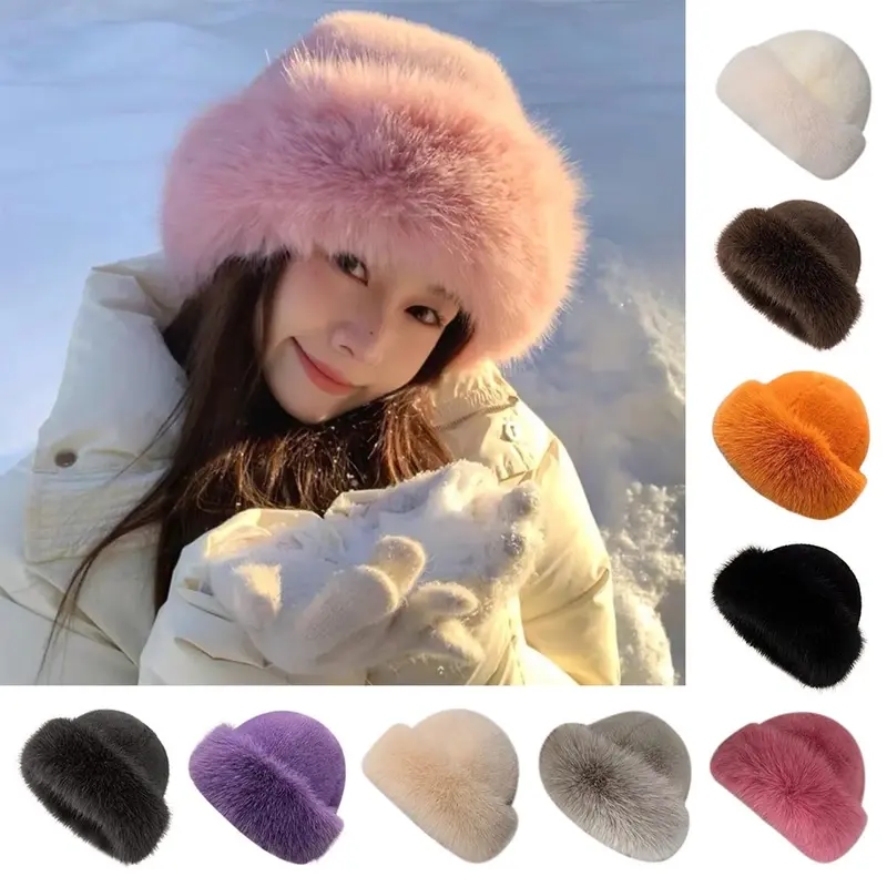 Fashion Headwear Fluffy Fur Winter Hat Solid Color Plush  display picture 2