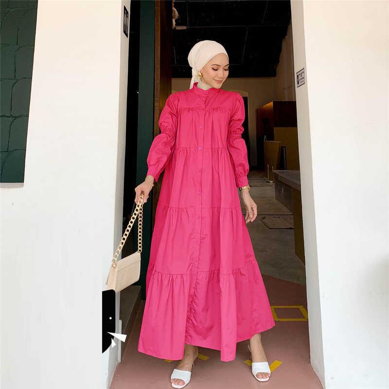 Product Introduction of 2024 New Women's Dress Cotton Splicing Women's Dress Muslim Women's Dress Solid Color Casual Loose Women's Long Dress 13