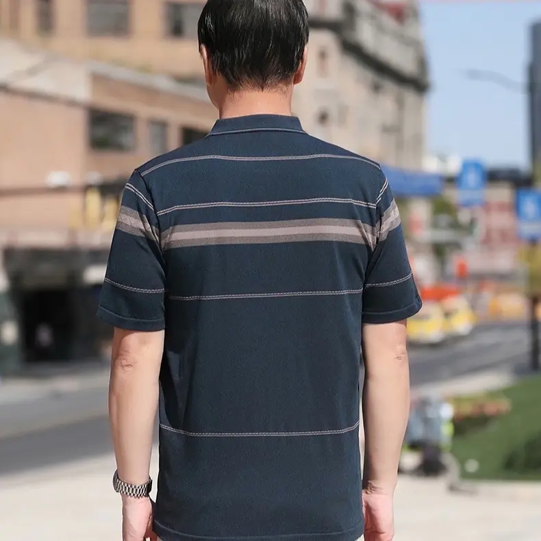 [TẶNG BỐ] Áo thun len lạnh Nam Trung Niên Cộc Tay Quảng Châu Menswear Top Polo Có Cổ Ngắn Tay 4