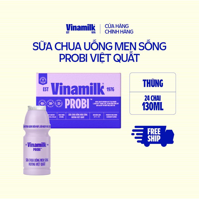 [CHỈ GIAO THÀNH PHỐ LỚN BÁN KÍNH 10KM] Thùng 24 chai Sữa chua uống Probi Việt Quất 130ml (6 lốc)