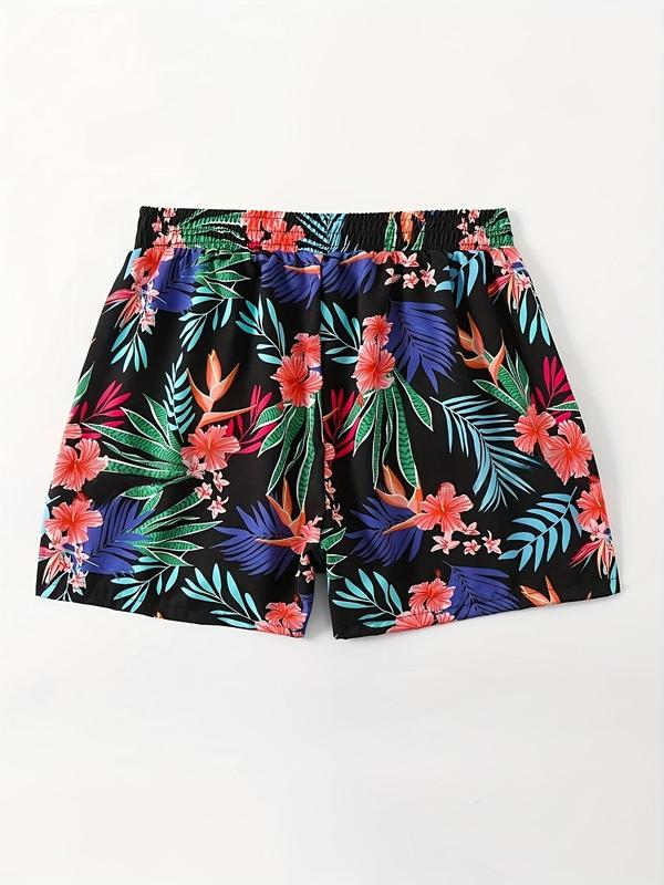 Women's Tropical Print Pocket Elastic Waist Shorts, Casual Comfy Floral Leaf Print Shorts for Summer, Ladies Bottoms for Daily Wear 4