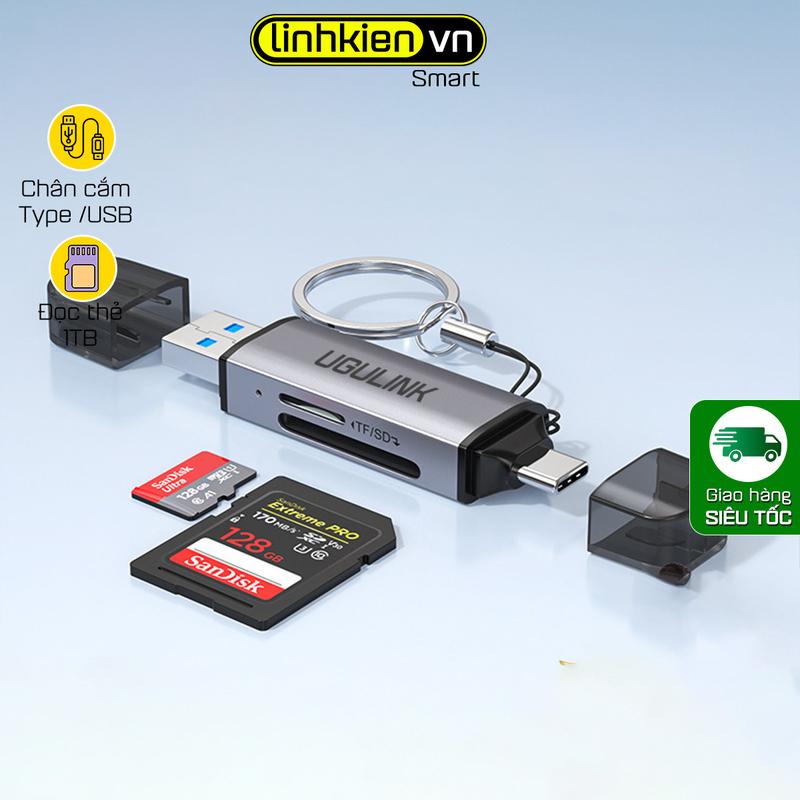 Đầu Đọc Thẻ Nhớ Đa Năng Type C Và USB Ra SD/TF UGULINK cho Điện Thoại Samsung Oppo Vivo Xiaomi Táo Máy Ảnh và Laptop