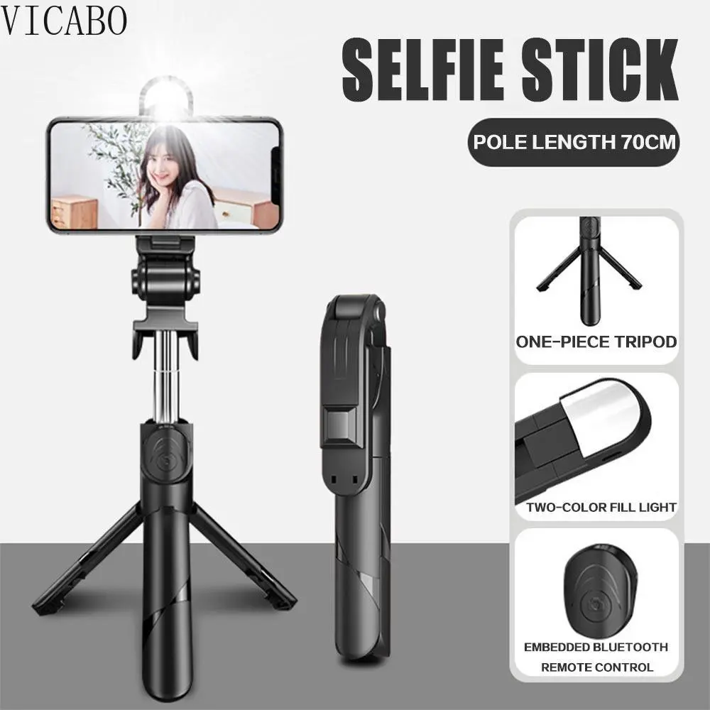 Universal Retractable and Foldable One-piece Bluetooth Selfie Stick Tripod for Android/iOS Phones, Black – Compact, Adjustable, Wireless Selfie Stick with Tripod Stand for Photography and Video Recording