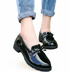 Sepatu Oxford Wanita Pita Hitam Kulit Sintetis Glosy / Sepatu Docmart Wanita Terbaru / Sepatu Cewek Kekinian / Bisa Cod Shoes Kasual Boots
