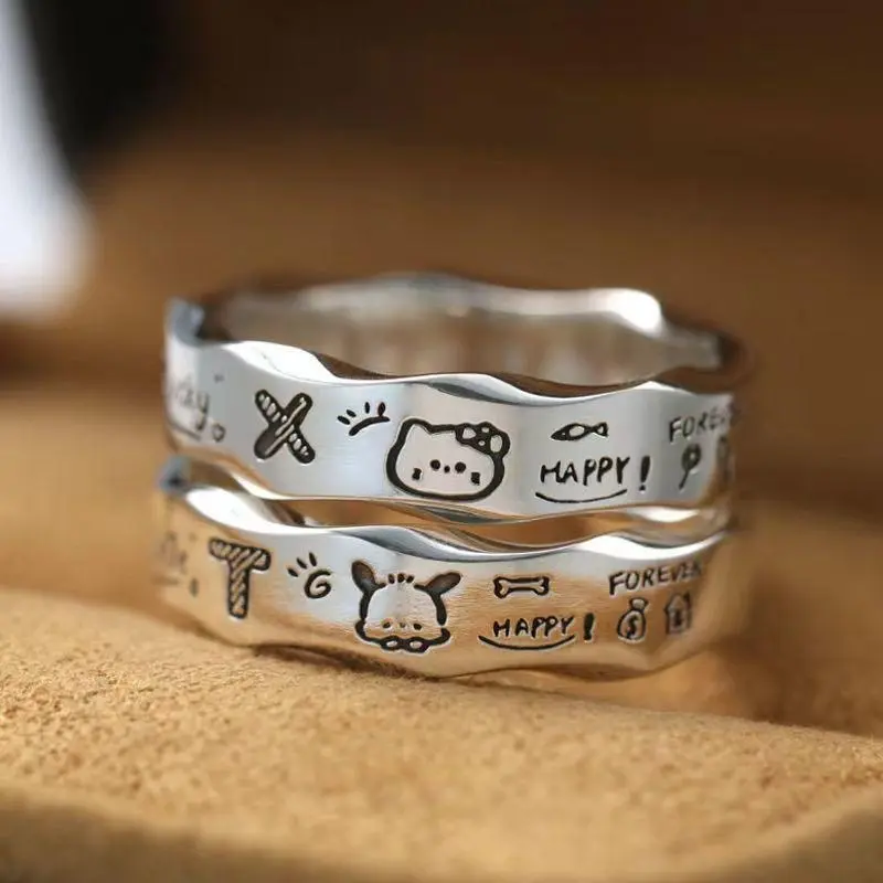 Minimalist Graffiti Wavy Edge Ring for Women Ins Special-Interest Design Versatile Exquisite Fashion Pacha Dog Couple Ring