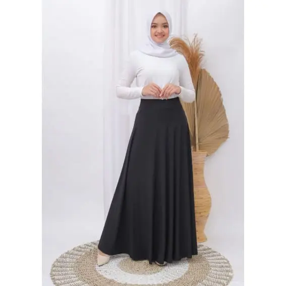 Rok Payung Panjang Wanita Rok Lebar Karet Tebal Muslim Bawahan Maxi Hitam