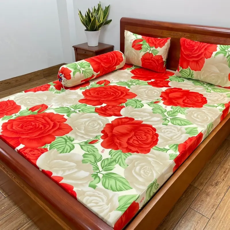 Combo bộ Dra gối 4 món thun lạnh Hàn quốc hoa hồng xanh đủ kích thước mềm mịn mát 2