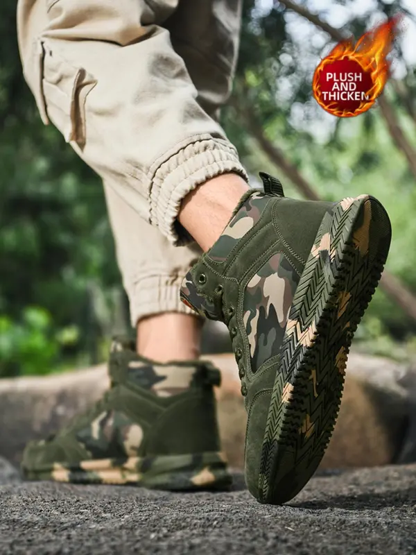 1 Pair Camo Pattern Lace Up High Top Canvas Sneakers, Casual Sporty Trainers for Outdoor Activities, Outdoor Casual Sports Shoes, Gym Shoes, Footwear 5