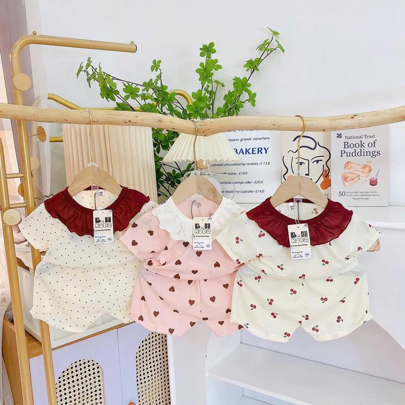 COMBO 3 BỘ quần áo CỌC TAY, BA LỖ dáng bèo cổ, Thun tăm lạnh họa tiết in kín, bé gái size 6-16kg Thun