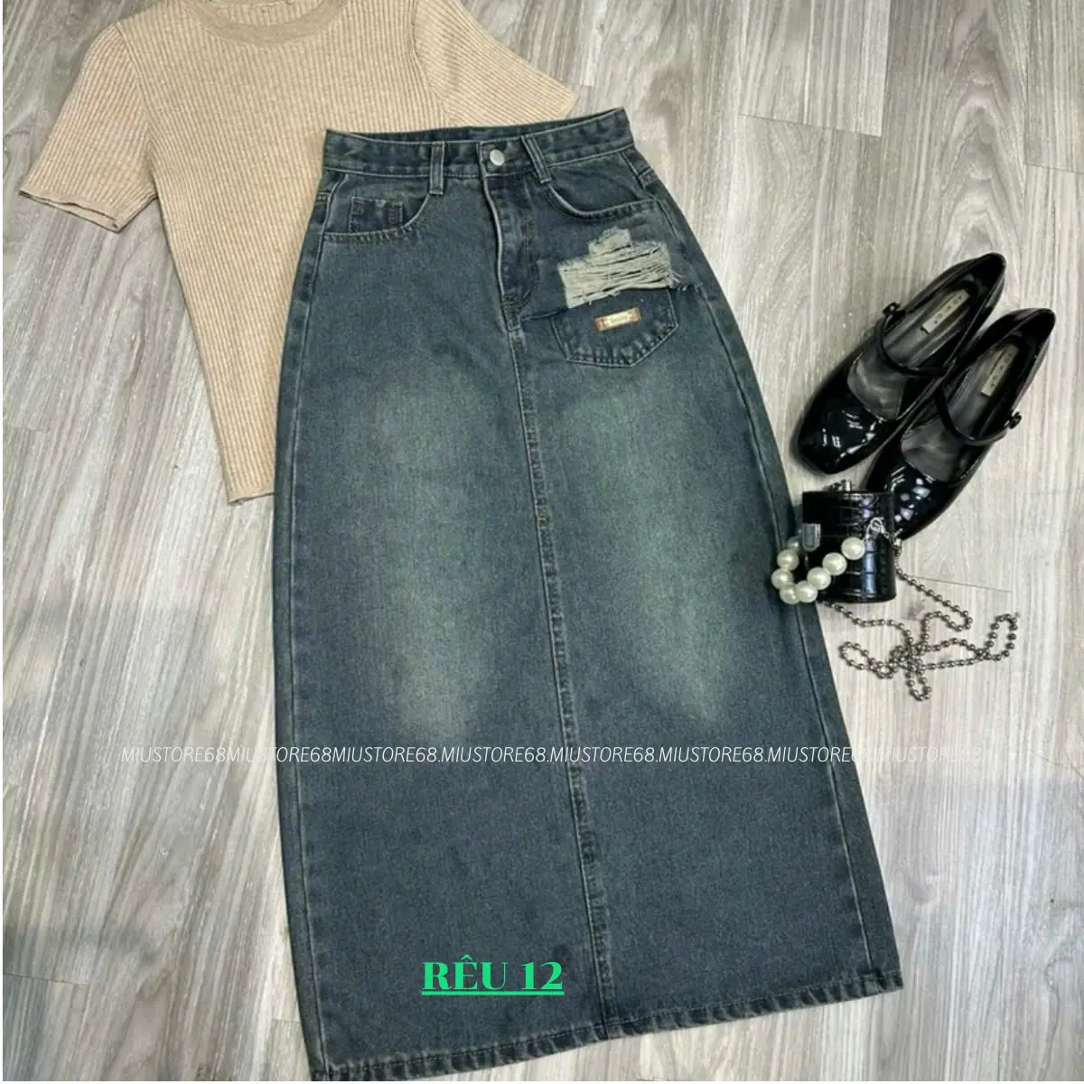 [TẶNG ĐAI ]Chân Váy Jean Dáng Dài, Rách Nửa Túi, Mác Denim , Chân Váy Bò Lưng Cao Vải Jean Mềm Cao Cấp M012 Women Voan Voi