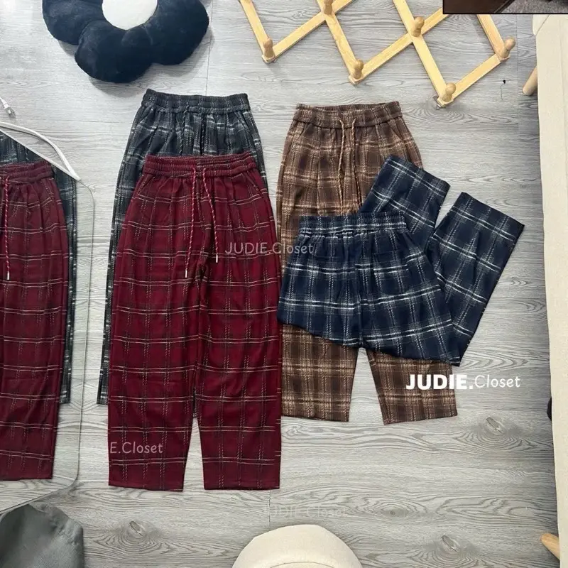 Quần bom, quần baggy chất liệu dạ umi dày dặn mềm mị lưng cao tôn dáng kiểu dáng basic hoạ tiết kẻ hot trend dễ phối đồ